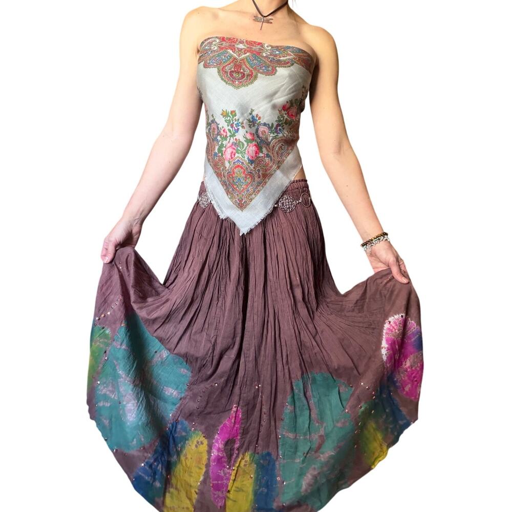 Witchy Boho Festival Cotton Maxi Skirt Fairy Grunge Whimsigoth